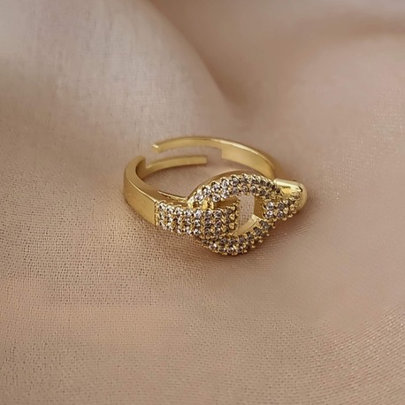 Kilit Model Zirkon Taşlı Ayarlanabilir Silver ve Gold Renkli Yüzük - 1662