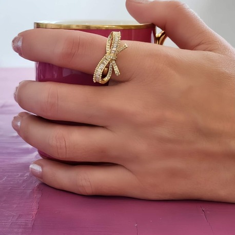 Fiyonk Kurdela Model Ayarlanabilir Gold Renk Çelik Yüzük - 1449