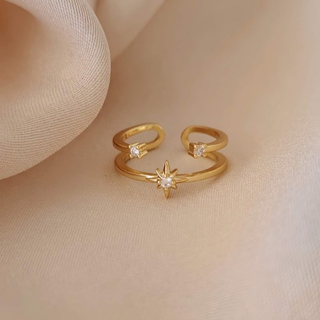 İki Sıralı Yıldız Zirkon Taşlı Ayarlanabilir Gold ve Silver Renkli Yüzük - 1617