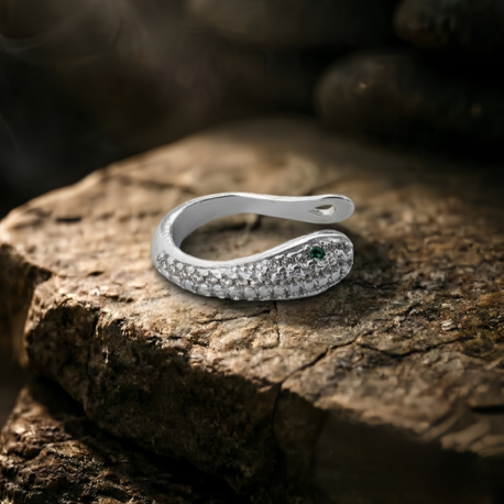 Minimal Yılan Model Zirkon Taşlı Kıkırdak Cuff Gümüş Renk Küpe- 1820