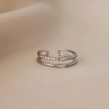 İki Sıralı Zirkon Taşlı Ayarlanabilir Gold ve Silver Gümüş Renkli Yüzük - 1624