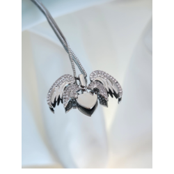 Melek Açılabilir Kanat Model Zirkon Taşlı Silver Gümüş Renkli Çelik Kolye - 1026