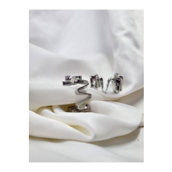Zikzak Model Halka Silver Gümüş Renk Küpe - 1045