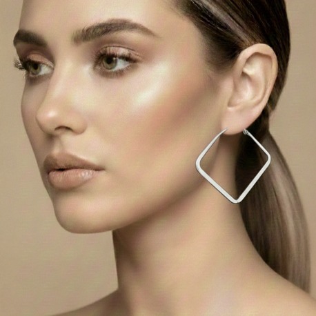 Kare Model Halka Silver Renk Çelik Küpe 5,5cm - 1774