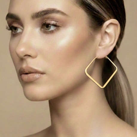 Kare Model Halka Gold Renk Çelik Küpe 5,5cm- 1775