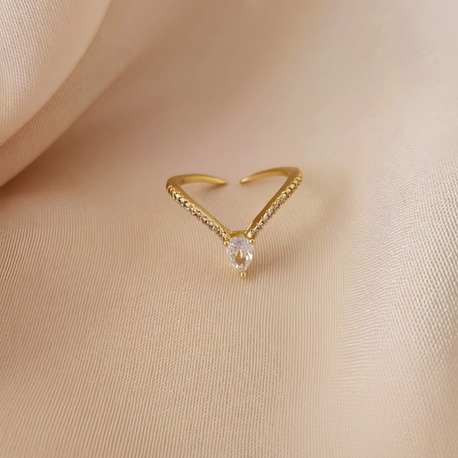 V Model Damla Zirkon Taşlı Ayarlanabilir Silver Gümüş Renkli Yüzük - 1648