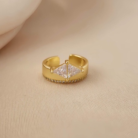 Baget Tektaş Model Eklem Kıkırdak Kemik Ayarlanabilir Gümüş ve Gold Renkli Yüzük - 1666