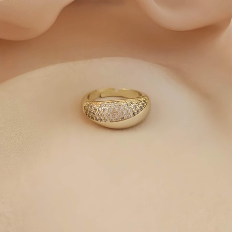 Bombeli Oval Zirkon Model Zirkon Taşlı Ayarlanabilir Gold Altın Renkli Yüzük - 1679
