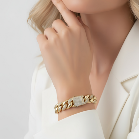 Küba Zinciri 14K Vip Seri Cuban Lınk Hip Hop Rhinestone Çelik Bileklik - 1794