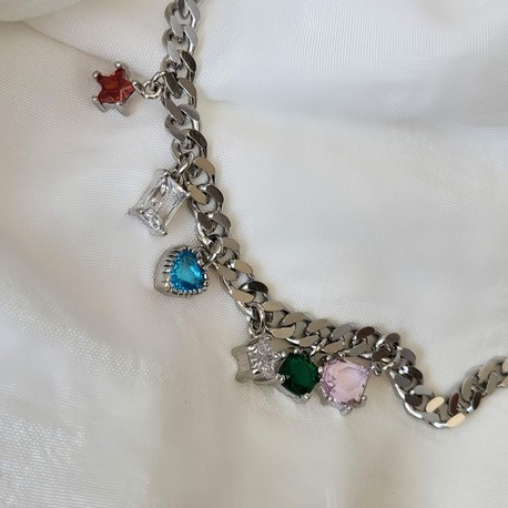 Renkli Baget Gurmet Model Silver Renk Çelik Bileklik - 1494