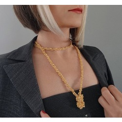 Top Zincir Modüler Örme Çelik Zincir Uzun Konsept Altın Kaplama Gold Renk Kolye - 1078