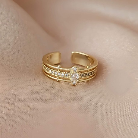 Baget Tektaş Model Eklem Kıkırdak Kemik Ayarlanabilir Gümüş ve Gold Renkli Yüzük - 1668