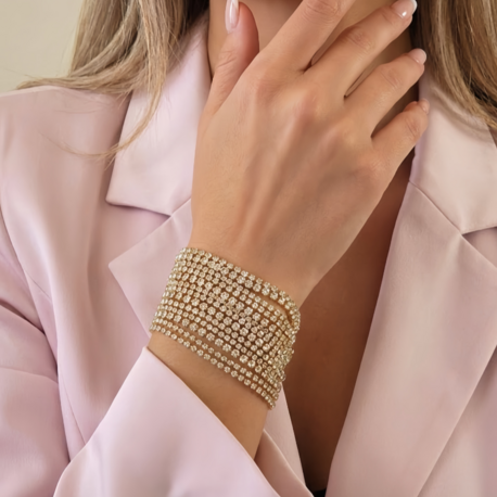 Çoklu Döküm Su Yolu Rhinestone Gold Renk Kristal Bileklik - 1828