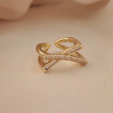 Çarpı X Asimetrik Model Zirkon Taşlı Ayarlanabilir Gold ve Silver Gümüş Renkli Yüzük- 1674