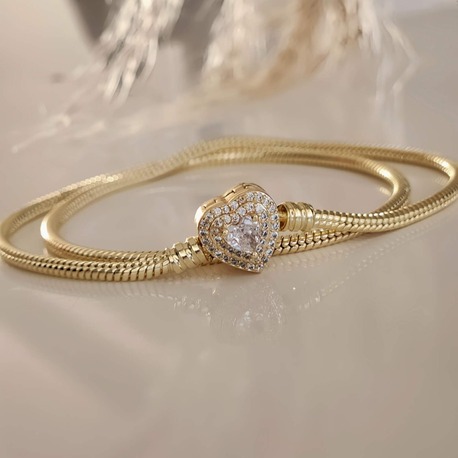 Prenses Taşlı Kalp Aşk Love Pandor Gold Altın Kaplama Kolye - 1336