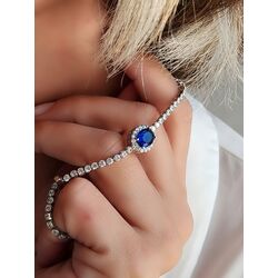 Oval Lacivert Zirkon Taşlı Su Yolu Bileklik - 398
