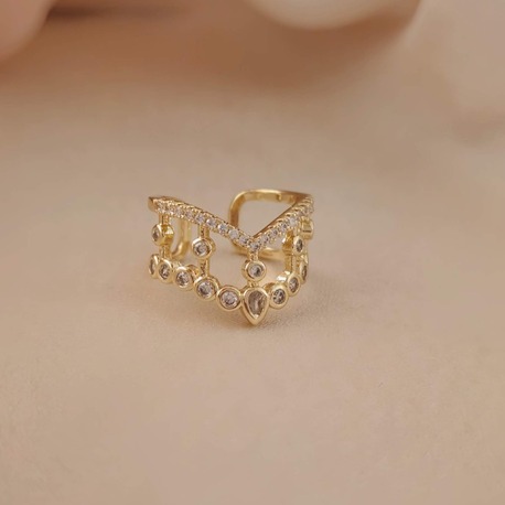 Prenses V Model Eklem Kıkırdak Kemik  Ayarlanabilir Gold ve Gümüş Renkli Yüzük - 1670