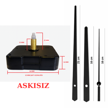 Askısız 22 mm Şaft Akar Sessiz Duvar Saati Mekanizması -Metal akrep-yelkovan-saniye