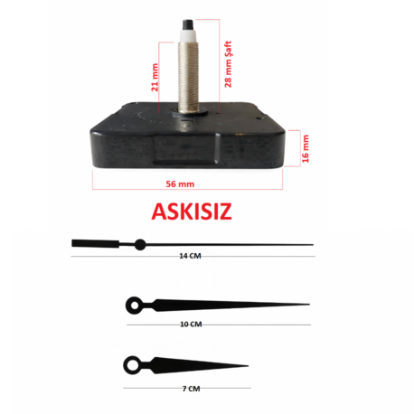 Askısız 28 mm Şaft  Akar Sessiz Duvar Saati Mekanizması -Metal akrep-yelkovan-saniye