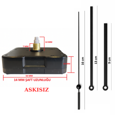 Askısız 14 mm Şaft Akar Sessiz Duvar Saati Mekanizması -Metal akrep-yelkovan-saniye