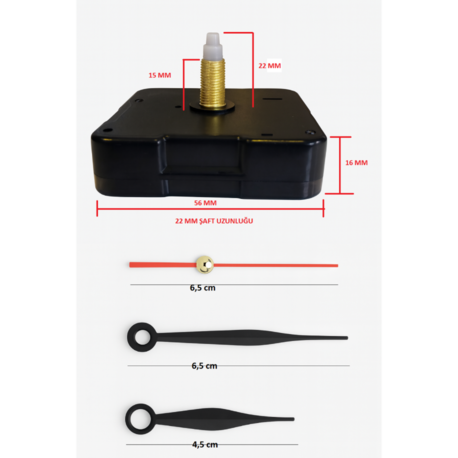 Askısız 22 mm Şaft Akar Sessiz Duvar Saati Mekanizması -Metal akrep-yelkovan-saniye
