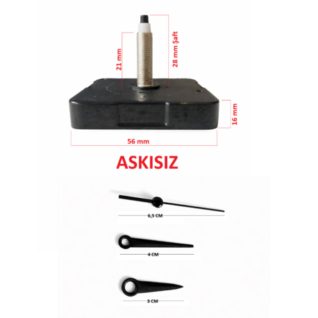 Askısız 28 mm Şaft  Akar Sessiz Duvar Saati Mekanizması -Metal akrep-yelkovan-saniye