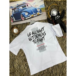 Unisex Up All Night Ön Arka Baskılı Oversize T-Shirt