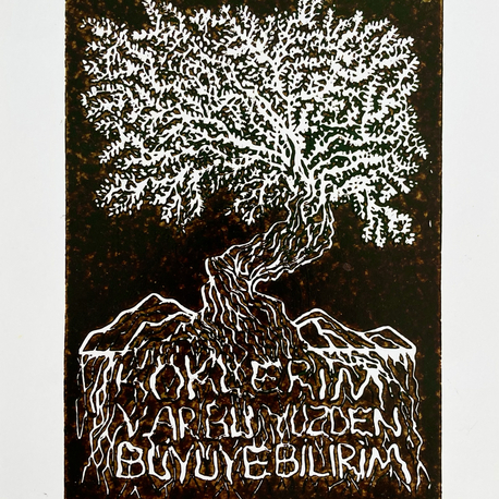 ‘Köklerim Var Bu Yüzden Büyüyebilirim’ Linol Baskı