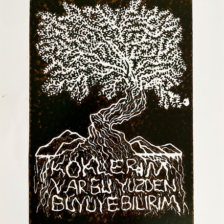 ‘Köklerim Var Bu Yüzden Büyüyebilirim’ Linol Baskı