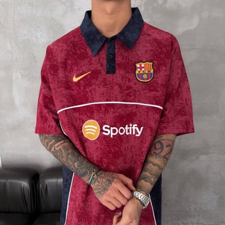 Barcelona Burgundy Retro Polo Oversize T-Shirt
