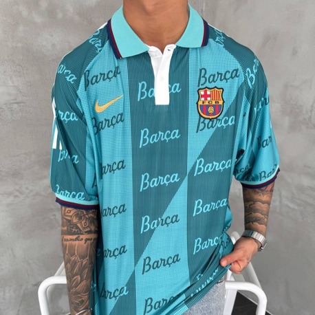 Barcelona Turquoise Retro Polo Yaka T-Shirt