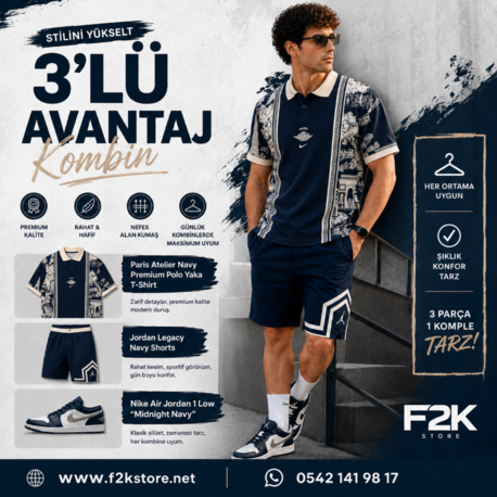 Midnight Navy 3’lü Kombin Seti - T-Shirt & Shorts & Sneaker