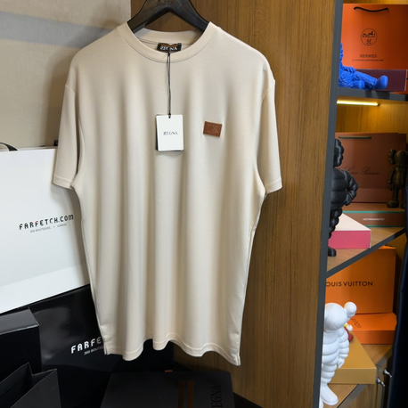 Zegna Logo Plaque T-shirt ( İthal-Ütü İstemez-NFC Aktif) Kum Beji