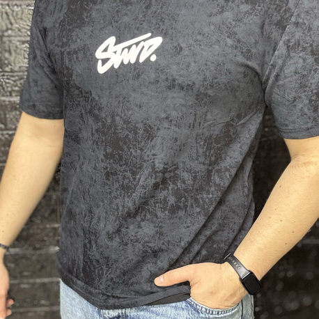 STWD BASKILI ASİT YIKAMALI KOYU ANTRASİT TİŞÖRT