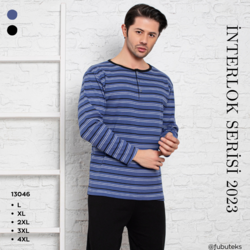 İNTERLOK BATTAL ERKEK PİJAMA TAKIMI - 13046 SAKS MAVİSİ