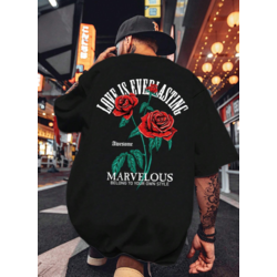 Love is everlasting (gül ) baskılı oversize tshirt