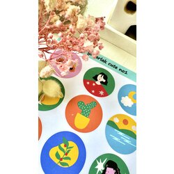 Boho yuvarlak canlı renkli sticker 