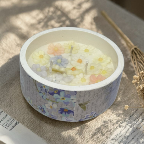 kokulu mum, desenli beton mum, 3 fitilli, el yapımı okyanus  koku