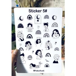 Beyaz siyah Kawai stickerler