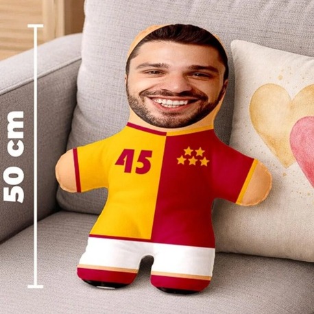 Kişiye Özel Fotoğraflı Sarı Kırmızı Şampiyon Taraftar Peluş Bebek -50cm-