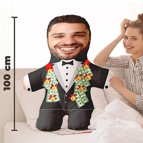 Evlilik Yıl Dönümü Hediyesi Özel Fotoğraflı Damat Bey Peluş Bebek -100cm-
