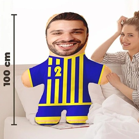 Kişiye Özel Fotoğraflı Sarı Lacivert Şampiyon Taraftar Peluş Bebek -100cm-