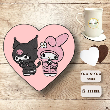 Hello Kitty Kuromi Melody kalp bardak altlığı