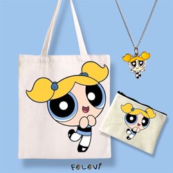 Powerpuff girls Bubbles bez çanta el çanta kolye set