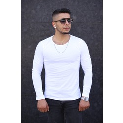 UZUN KOLLU KISA BEL BEYAZ T-SHİRT