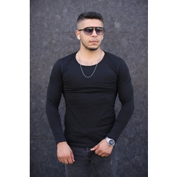 UZUN KOLLU SİYAH KISA BEL T-SHİRT