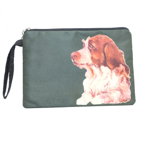 Köpek Baskılı Nubuk Clutch Portföy Çanta