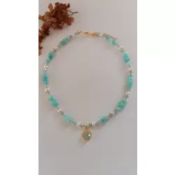 Mavi Zirkon Kalp Uçlu Aquamarin Taşlı Kolye