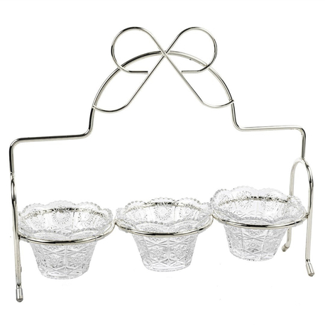 Mikasa moor Silver Fiyonk Kulplu 3lü Çerezlik Standı 36x32cm