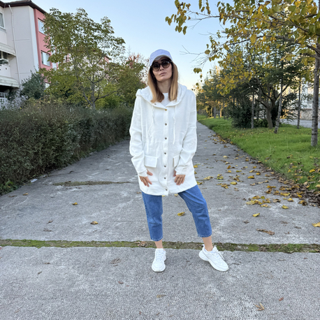 Beyaz kirpi hırka